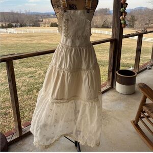 Listicle Cream lace apron Tiered Eyelet Sundress